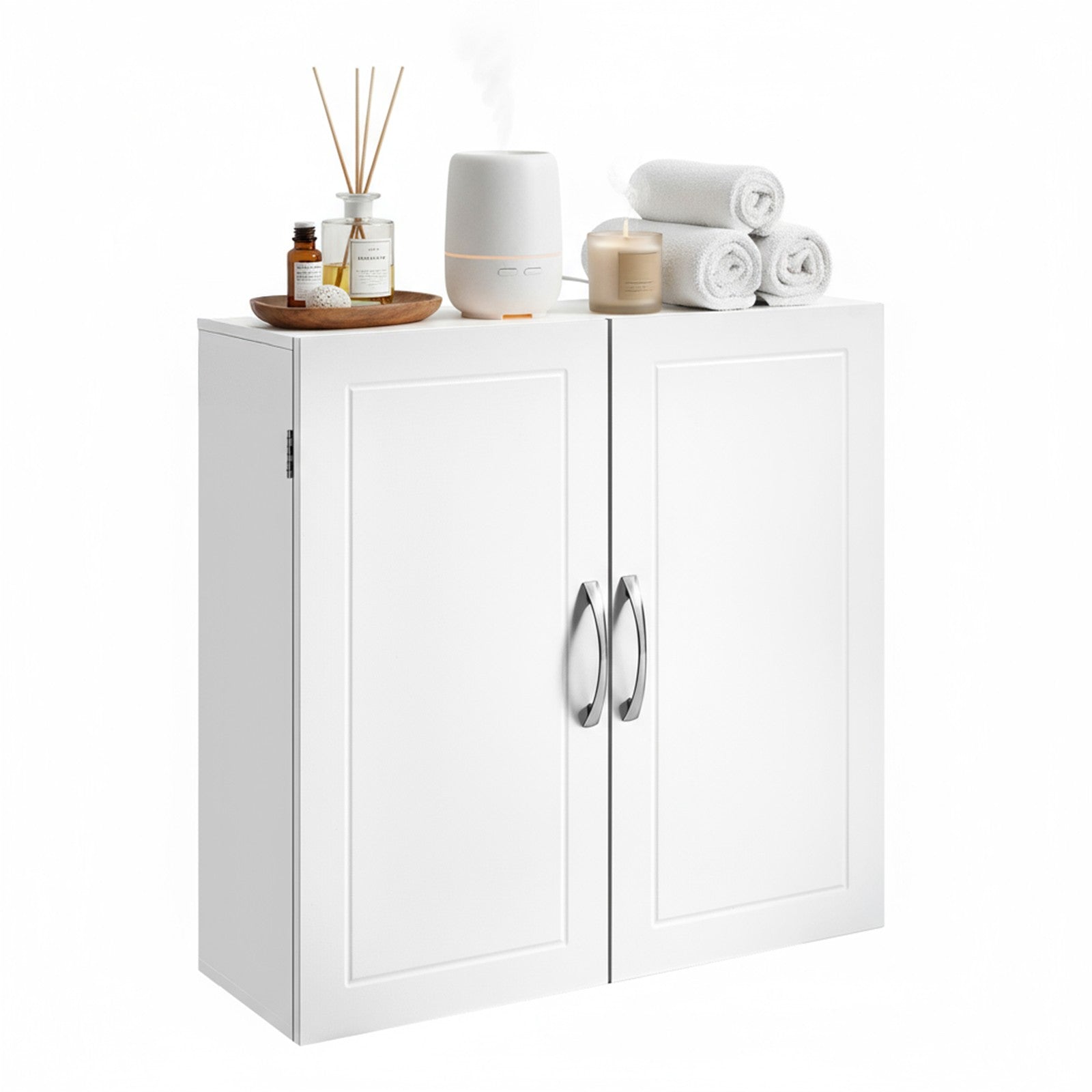Wall-Mounted Bathroom Storage Cabinet – Wood – Cloud White – Adjustable Shelves