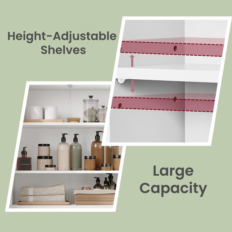 Wall-Mounted Bathroom Storage Cabinet – Wood – Cloud White – Adjustable Shelves