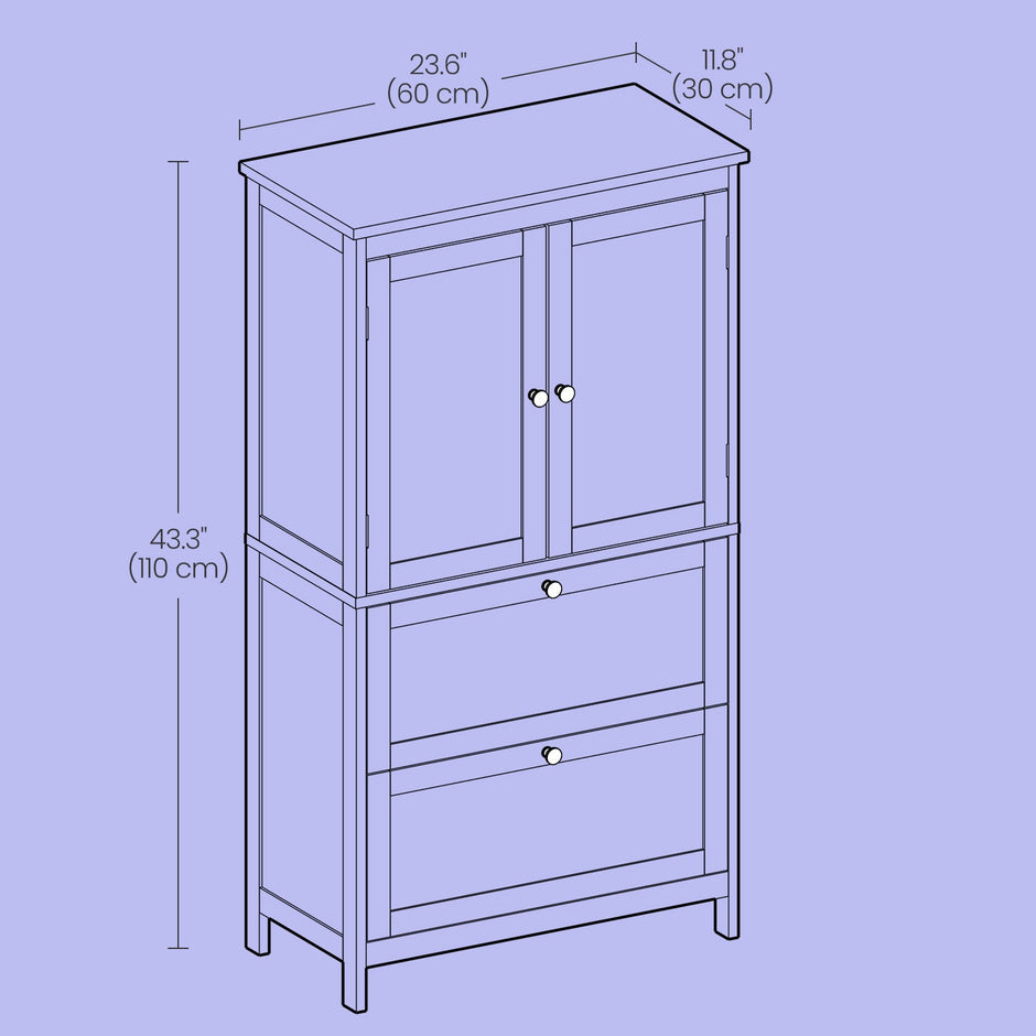 Freestanding Bathroom Storage Cabinet – Wood – White – Dual Drawer and Door Design with Adjustable Shelf