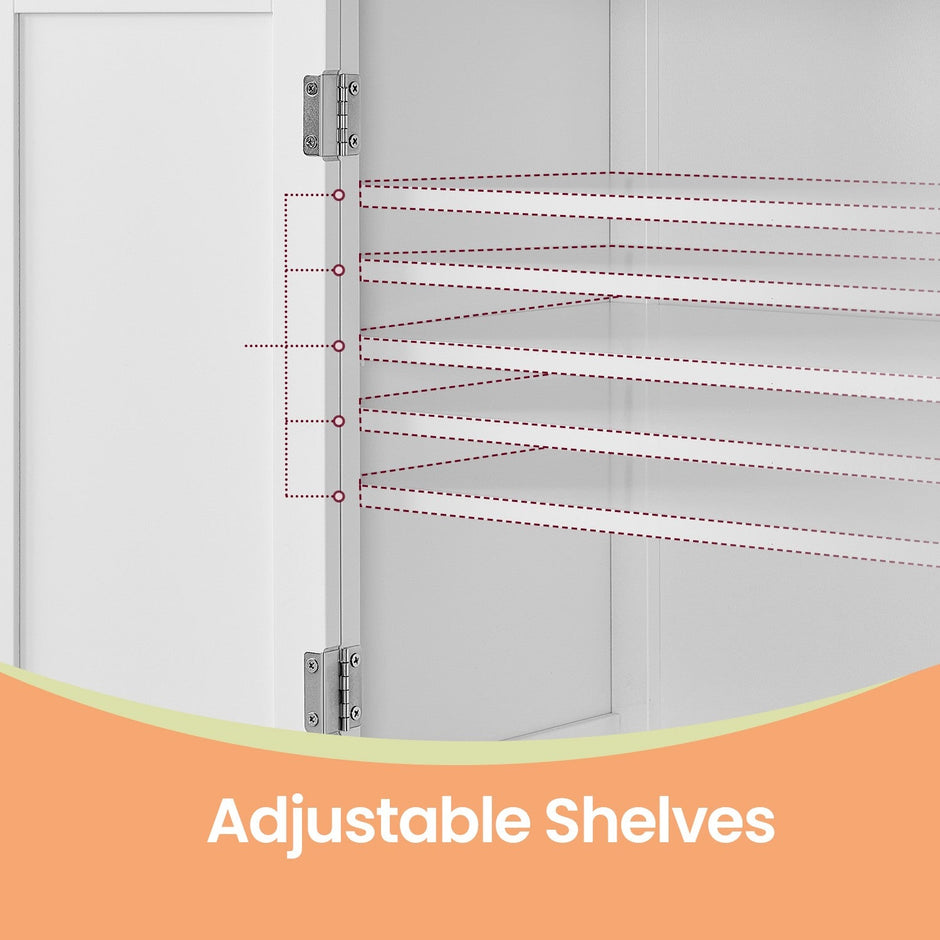 Freestanding Bathroom Storage Cabinet – Wood – White – Four Doors with Adjustable Shelves