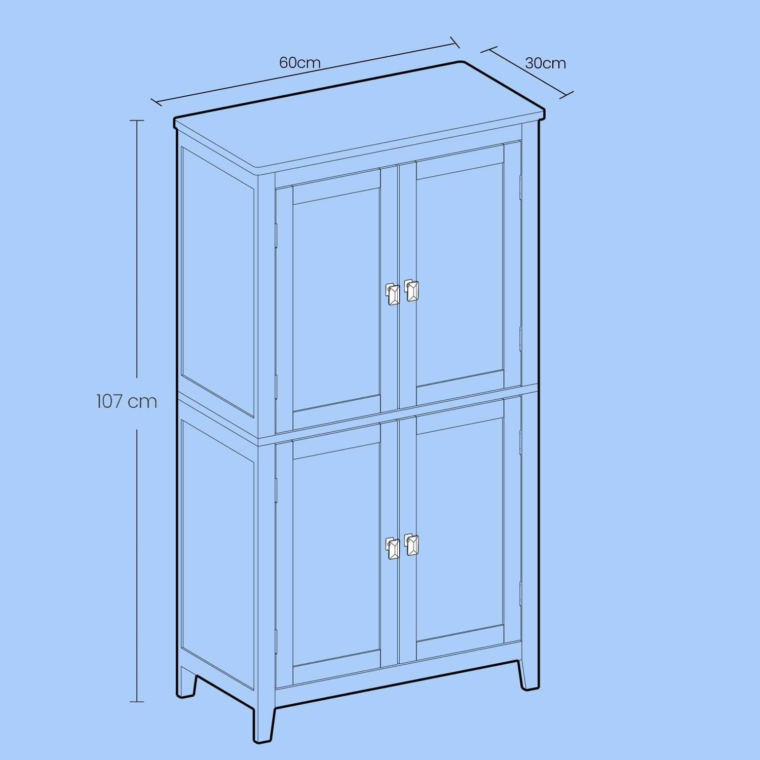 Freestanding Bathroom Storage Cabinet – Wood – White – Four Doors with Adjustable Shelves
