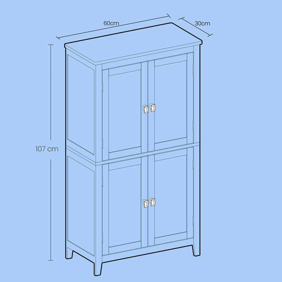 Freestanding Bathroom Storage Cabinet – Wood – White – Four Doors with Adjustable Shelves