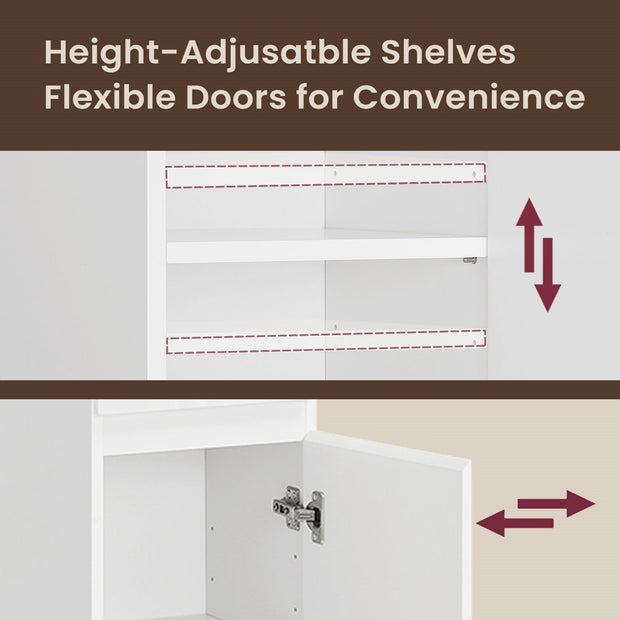 Tall Bathroom Storage Cabinet – Wood – White – Slim Design with Adjustable Shelves and Drawer