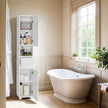 Tall Bathroom Storage Cabinet – Wood – White – Slim Design with Adjustable Shelves and Drawer