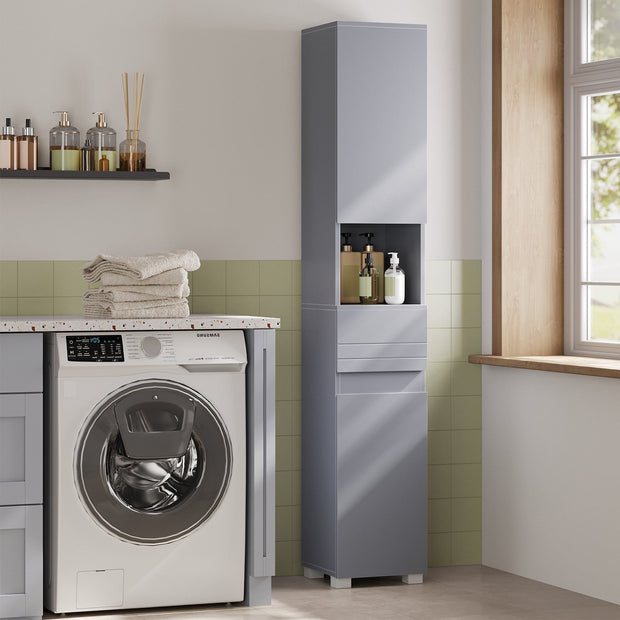 Tall Bathroom Cabinet – Wood – White – Slim Storage Solution