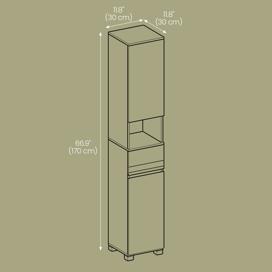 Tall Bathroom Cabinet – Wood – White – Slim Storage Solution