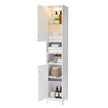 Tall Freestanding Storage Cabinet – Slim Design – White – Adjustable Shelves and Open Compartments for Small Spaces