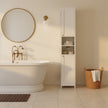 Tall Freestanding Storage Cabinet – Slim Design – White – Adjustable Shelves and Open Compartments for Small Spaces