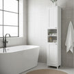 Tall Freestanding Storage Cabinet – Slim Design – White – Adjustable Shelves and Open Compartments for Small Spaces