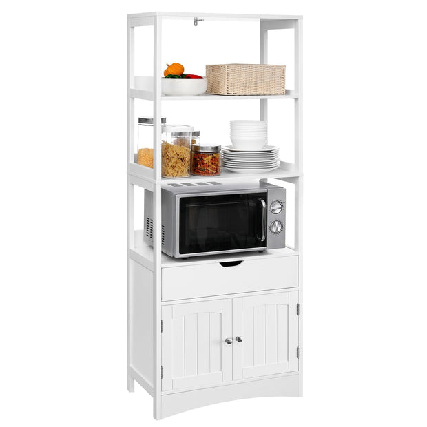 Tall Freestanding Bookshelf – Wood – White – 3 Open Shelves and 1 Drawer