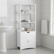 Tall Freestanding Bookshelf – Wood – White – 3 Open Shelves and 1 Drawer