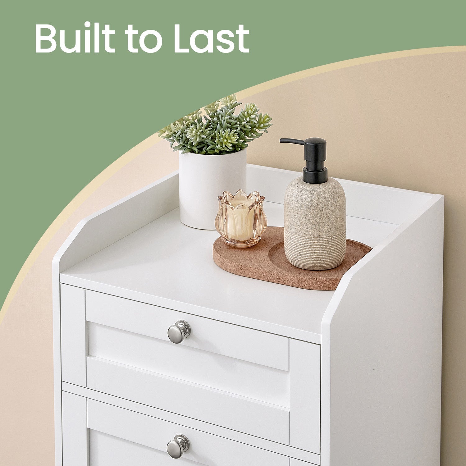Bathroom Cabinet – Wood – Cloud White – Removable Laundry Basket with Drawer