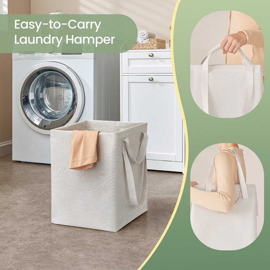 Bathroom Cabinet – Wood – Cloud White – Removable Laundry Basket with Drawer
