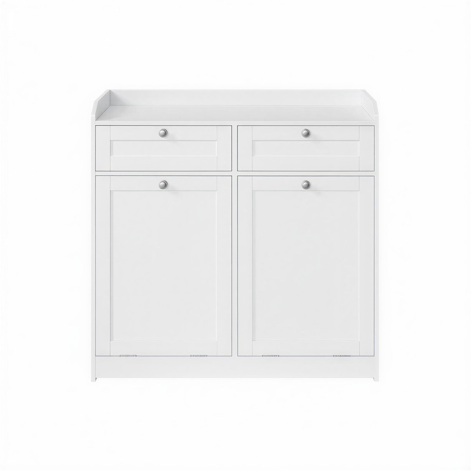 Laundry Hamper Cabinet – Wood – Cloud White – 2 Removable Baskets with Handles