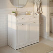 Laundry Hamper Cabinet – Wood – Cloud White – 2 Removable Baskets with Handles