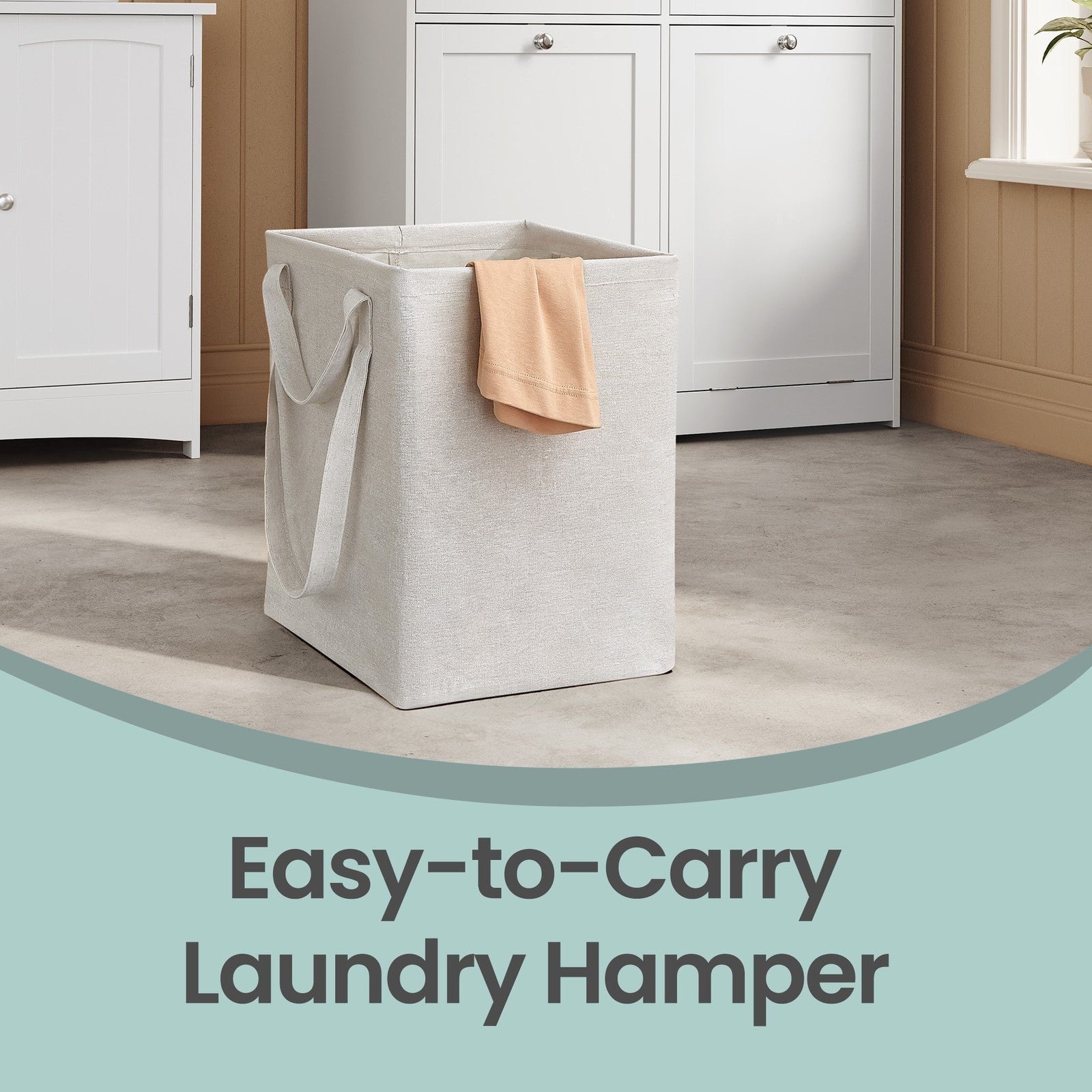 Laundry Hamper Cabinet – Wood – Cloud White – 2 Removable Baskets with Handles