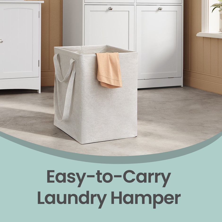 Laundry Hamper Cabinet – Wood – Cloud White – 2 Removable Baskets with Handles