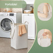 Tall Bathroom Storage Cabinet – Engineered Wood – Cloud White – Removable Laundry Hamper and Freestanding Design for Small Spaces
