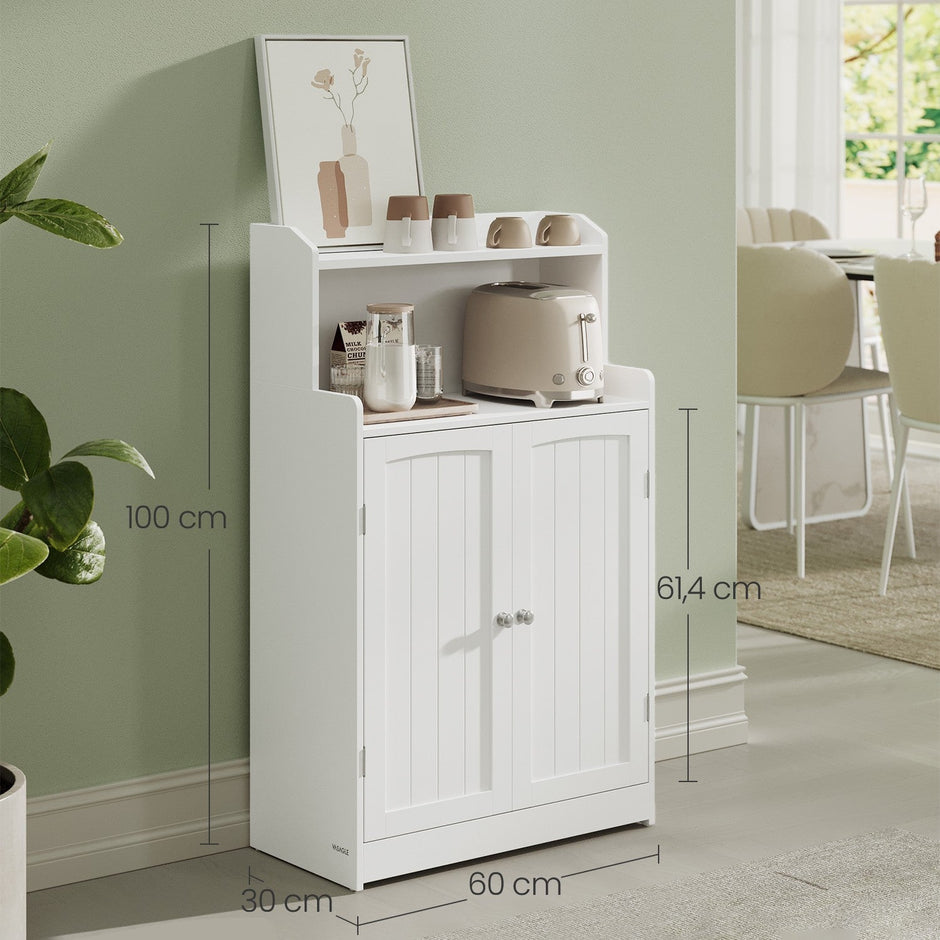 Bathroom Floor Cabinet – Engineered Wood – Cloud White – 100 cm Tall with 2 Doors and 2 Adjustable Shelves