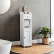 Toilet Paper Holder – Wood – White – Bathroom Organizer with Adjustable Shelf and Waterproof Feet