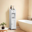 Toilet Paper Holder – Wood – White – Bathroom Organizer with Adjustable Shelf and Waterproof Feet