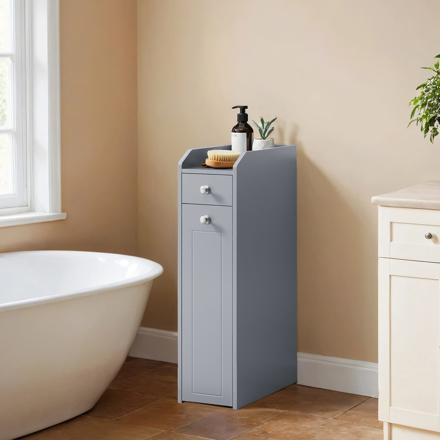 Small Bathroom Cabinet – Wood – Dove Grey – Freestanding Storage Unit for Small Spaces