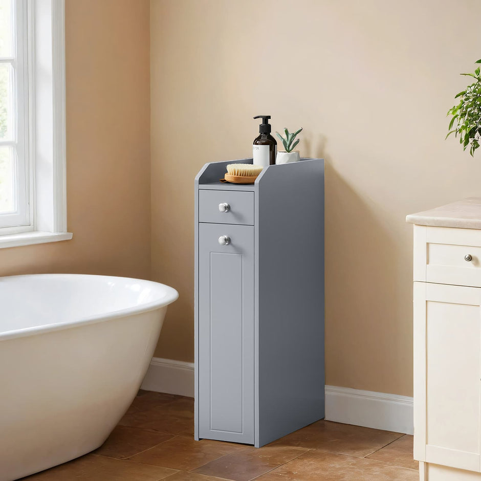 Small Bathroom Cabinet – Wood – Dove Grey – Freestanding Storage Unit for Small Spaces
