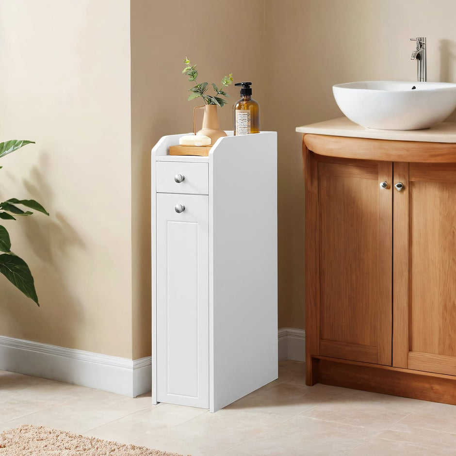 Slim Bathroom Storage Cabinet – MDF – Dove Grey – Freestanding with Drawers for Space Efficiency