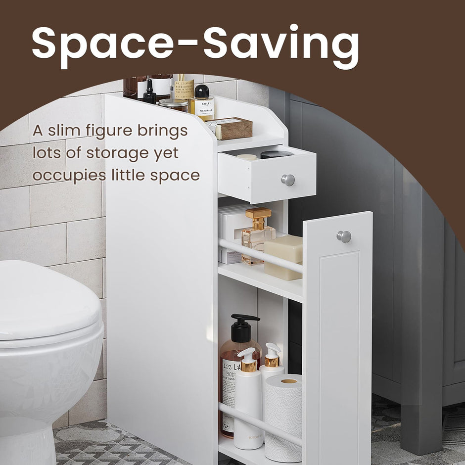 Slim Bathroom Storage Cabinet – MDF – Dove Grey – Freestanding with Drawers for Space Efficiency