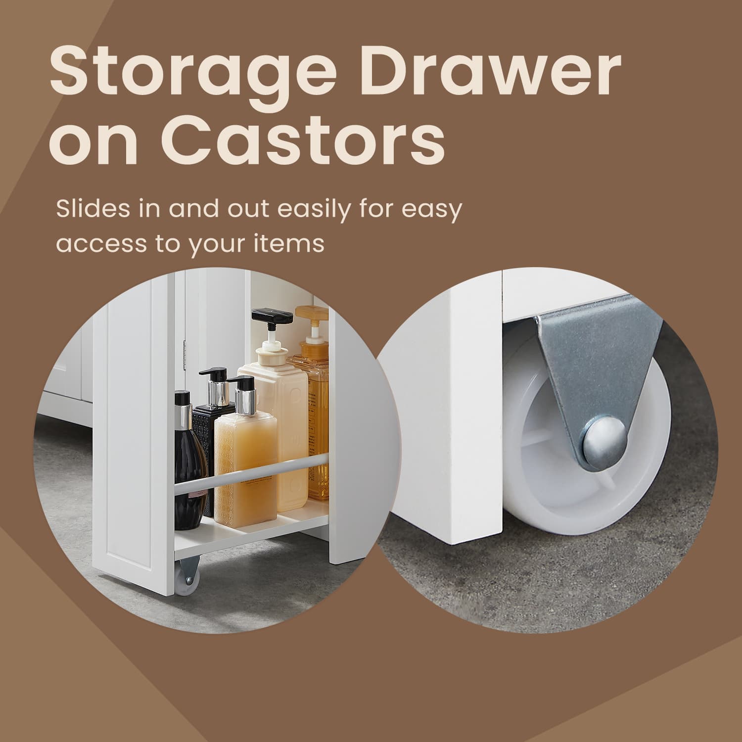 Slim Bathroom Storage Cabinet – MDF – Dove Grey – Freestanding with Drawers for Space Efficiency