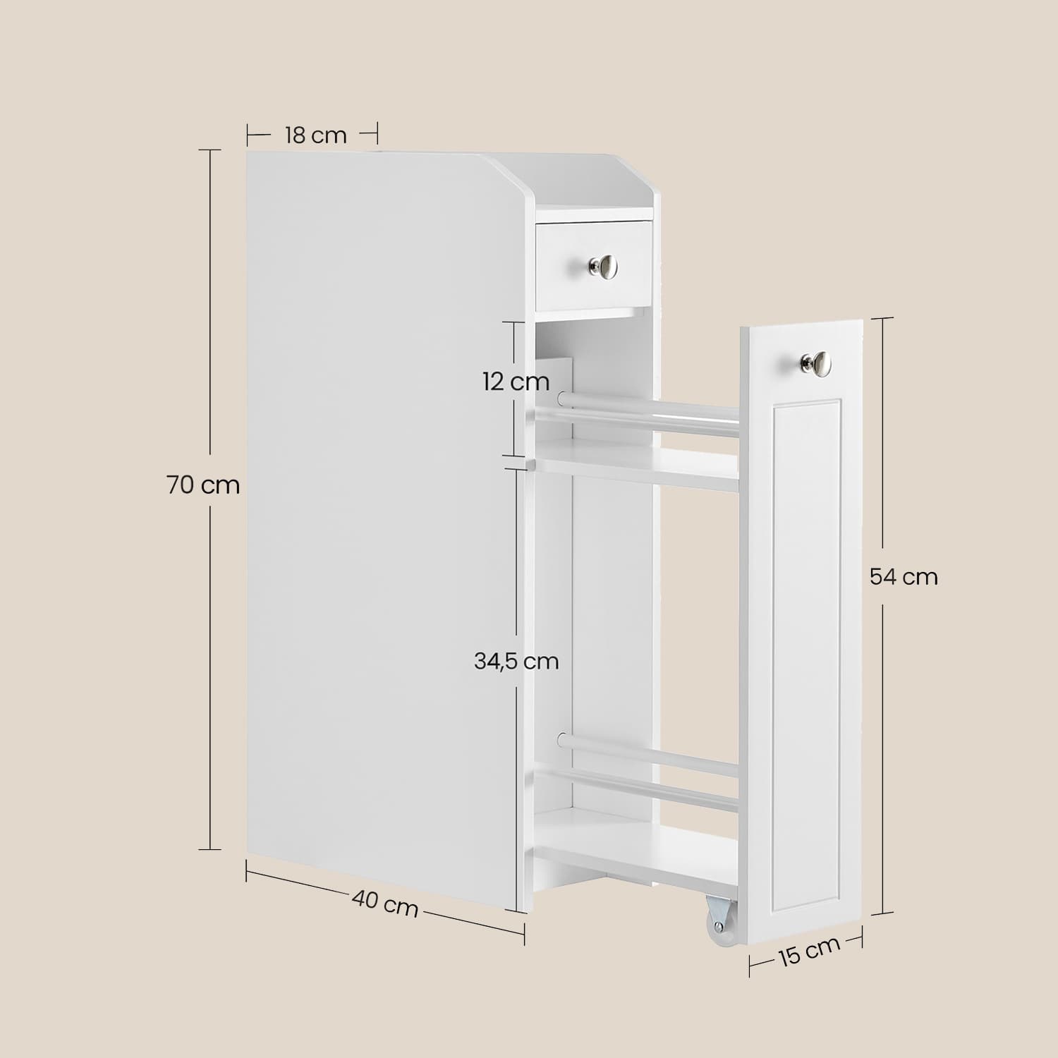Slim Bathroom Storage Cabinet – MDF – Dove Grey – Freestanding with Drawers for Space Efficiency