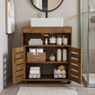 Bathroom Cabinet – Engineered Wood – Rustic Brown – Adjustable Shelf and Louvered Doors for Pedestal Sinks