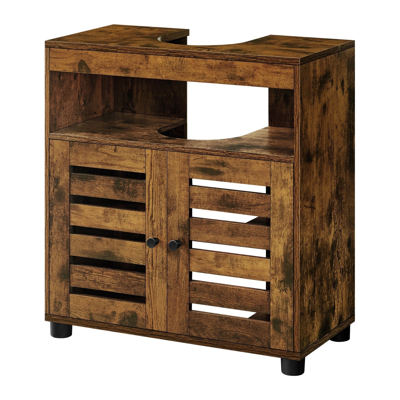 Bathroom Cabinet – Engineered Wood – Rustic Brown – Adjustable Shelf and Louvered Doors for Pedestal Sinks