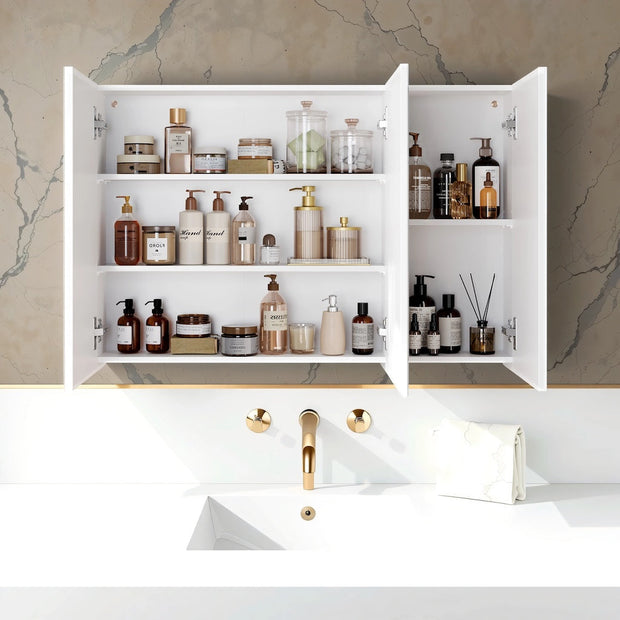 Wall Mirror Cabinet – Wood – White – Adjustable Shelves, Modern Design, Space-Saving