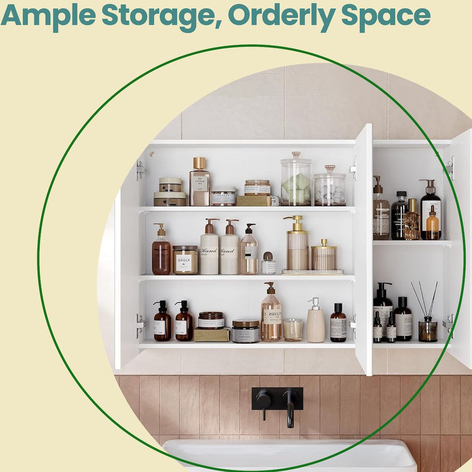Wall Mirror Cabinet – Wood – White – Adjustable Shelves, Modern Design, Space-Saving