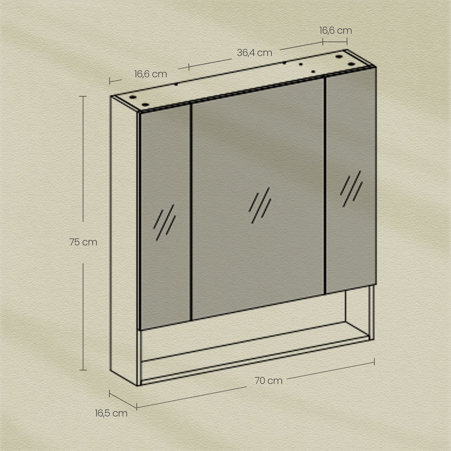 Wall Mirror Cabinet – MDF – Grey – Adjustable Shelves, Open Compartment