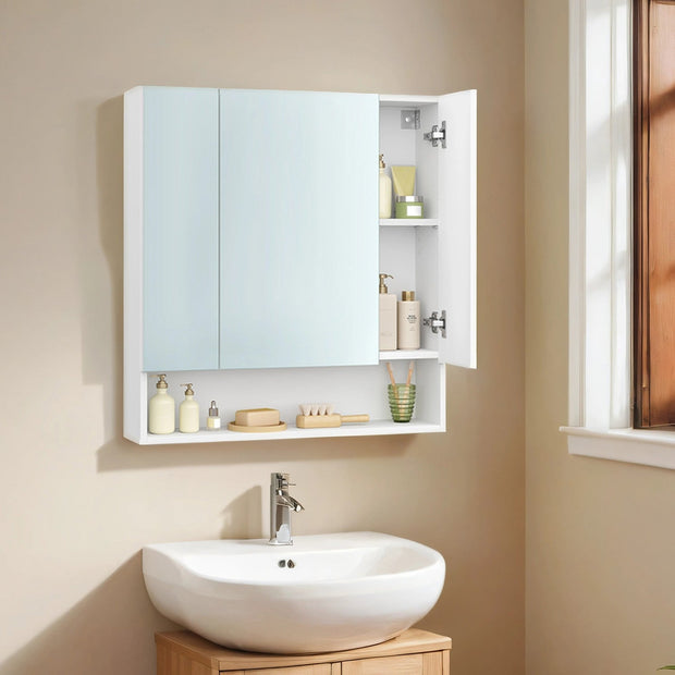 Bathroom Mirror Cabinet – Wood – Cloud White – Adjustable Shelves