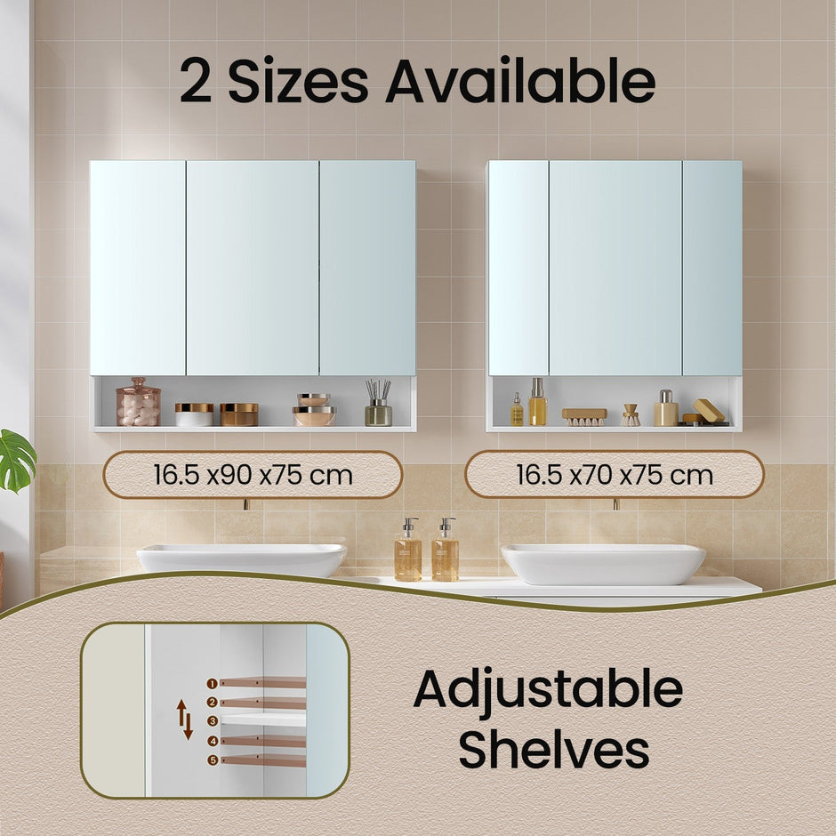 Bathroom Mirror Cabinet – Wood – Cloud White – Adjustable Shelves