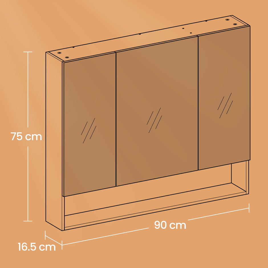 Wall-Mounted Bathroom Mirror Cabinet – Wood – Cloud White – Adjustable Shelving and Open Shelf