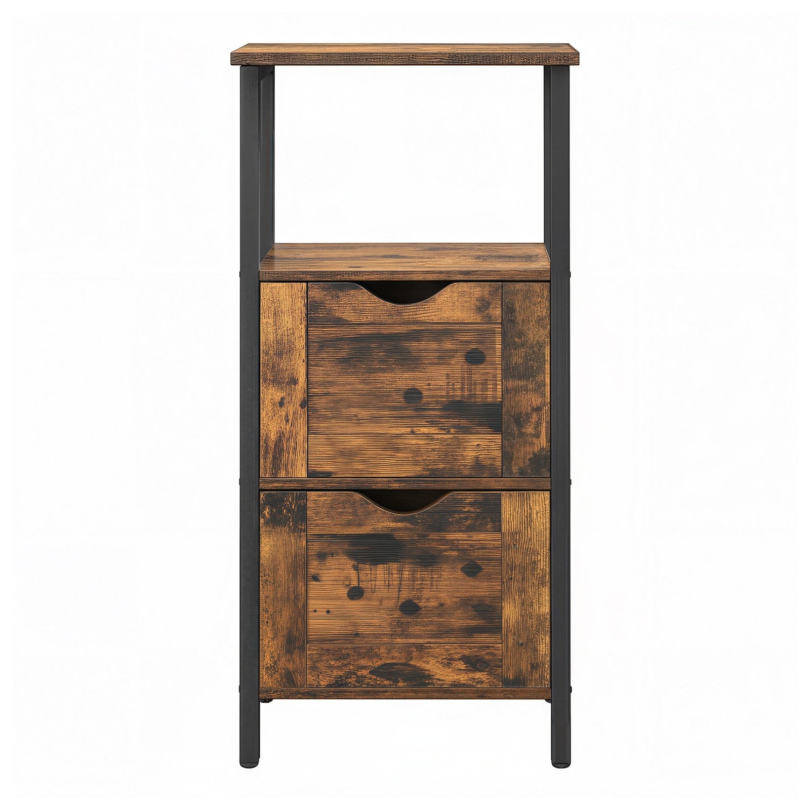 Storage Tower – Wood – Rustic Brown and Black – Slim Design with 3 Drawers and Open Compartment