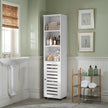 Tall Bathroom Storage Cabinet – Engineered Wood – Rustic Brown – 3 Open Compartments, 2 Adjustable Shelves