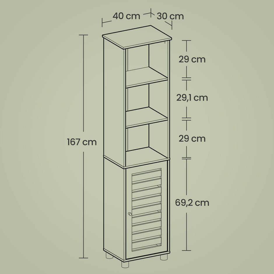 Tall Bathroom Storage Cabinet – Engineered Wood – Rustic Brown – 3 Open Compartments, 2 Adjustable Shelves