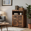 4-Tier Storage Shelf – Wood – Rustic Brown – Adjustable Shelves and Louvered Doors