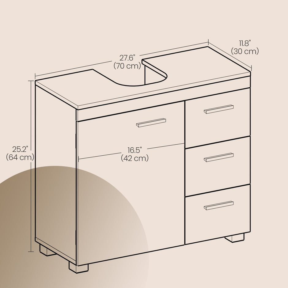 Under Sink Bathroom Cabinet – Wood – Cloud White and Dove Grey – 3 Drawer Storage Solution for Washbasins with Pedestal