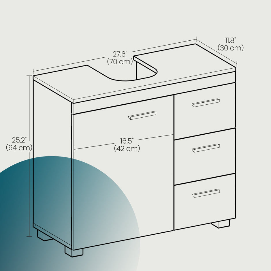 Under Sink Bathroom Cabinet – Wood – Cloud White and Dove Grey – 3 Drawer Storage Solution for Washbasins with Pedestal
