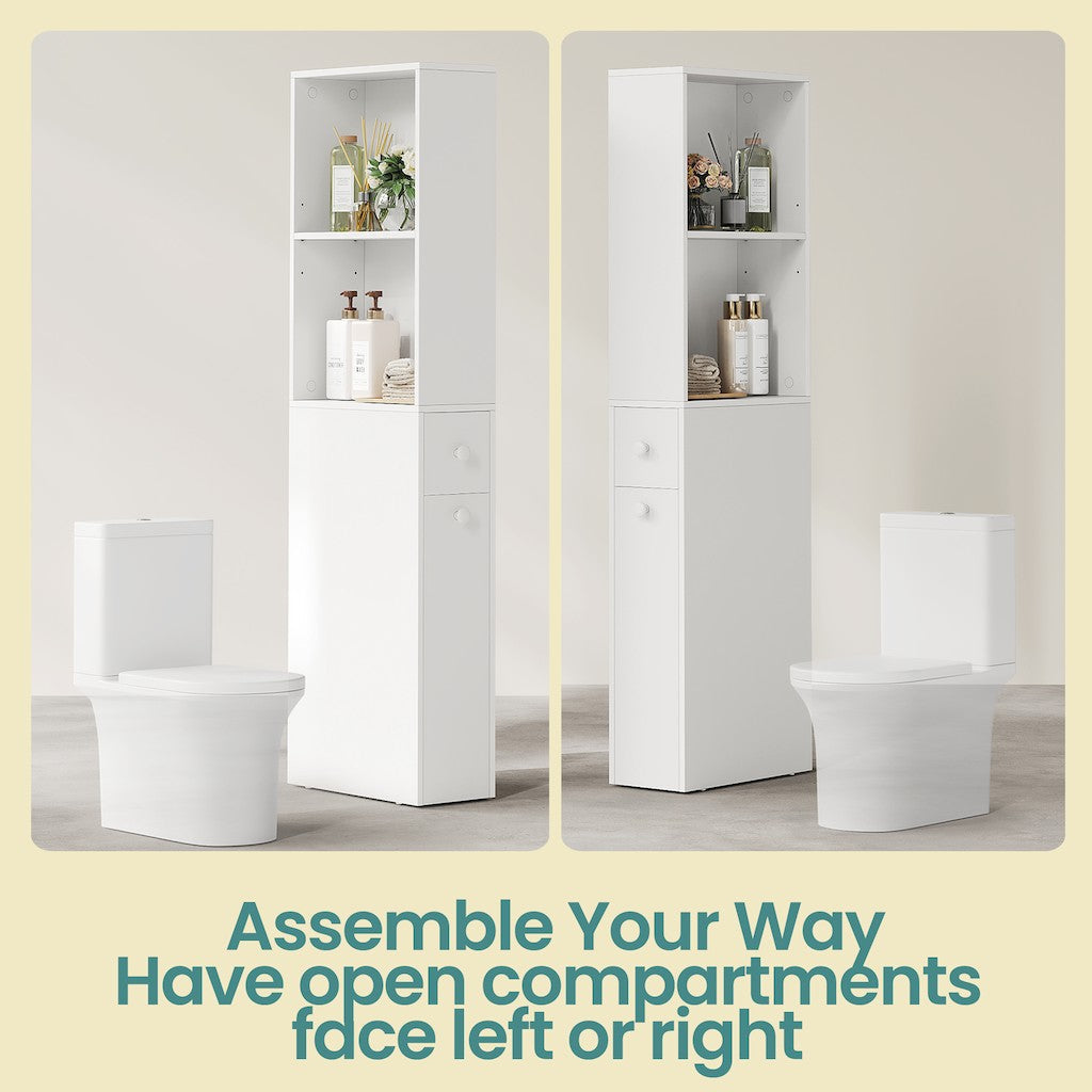 Tall Bathroom Storage Cabinet – Wood – Classic White – Freestanding with Storage Drawers and Adjustable Shelf