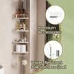 Telescopic Corner Shower Caddy – Stainless Steel – White – Adjustable with 4 Shelves, 3 Hooks, and 1 Towel Bar