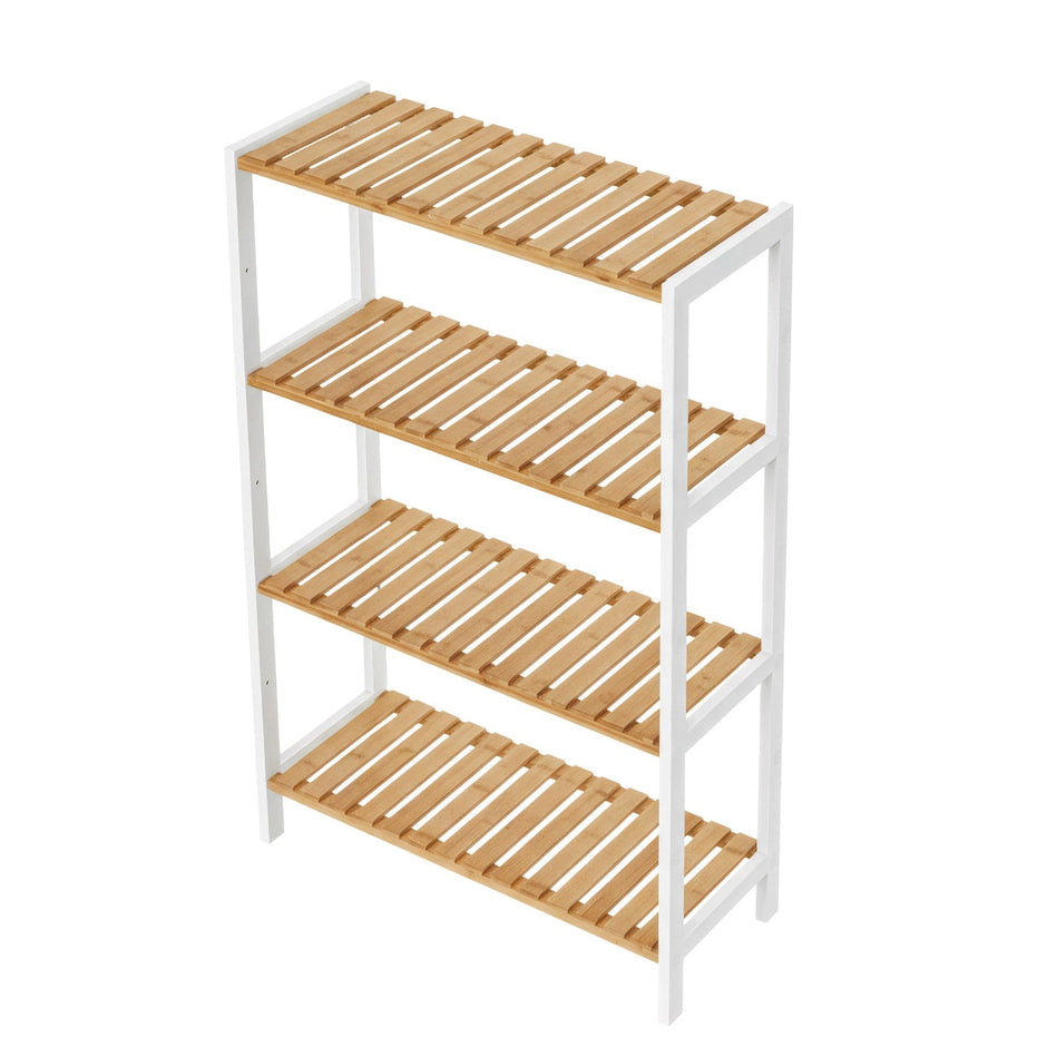 3-Tier Shelving Unit – Bamboo – White – Multifunctional Storage for Hallway and More