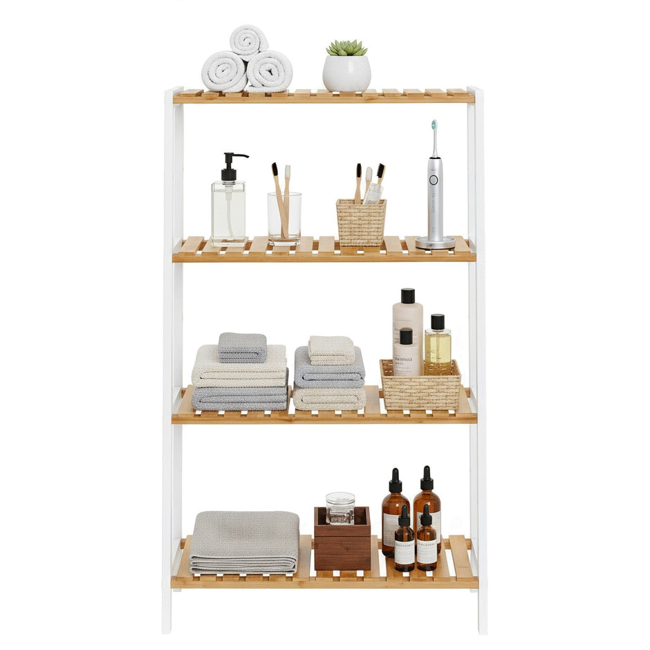 3-Tier Shelving Unit – Bamboo – White – Multifunctional Storage for Hallway and More