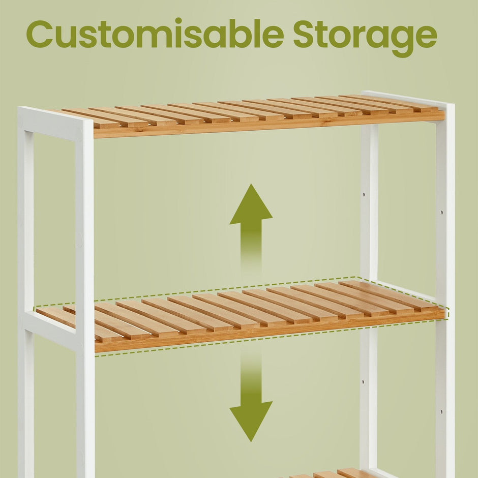3-Tier Shelving Unit – Bamboo – White – Multifunctional Storage for Hallway and More
